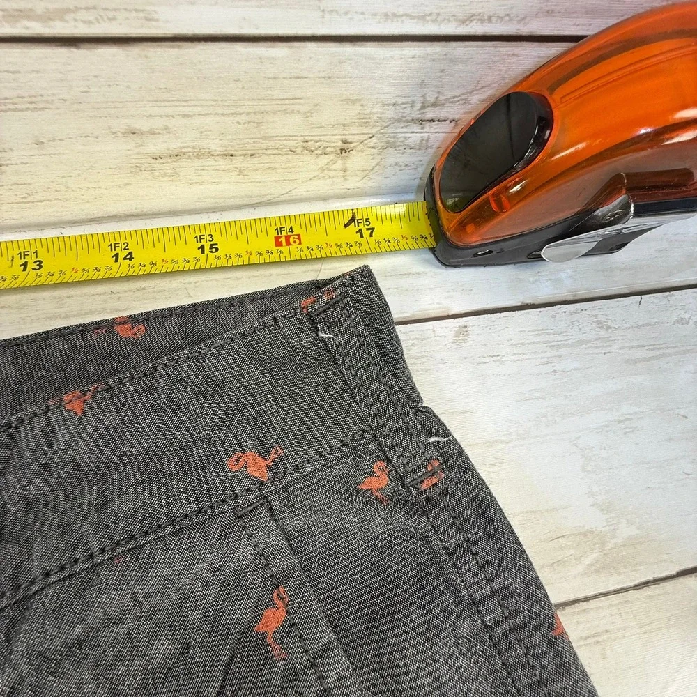 Retrofit Mens Shorts Size 34‎ Gray Orange Flamingo Print Tropical Casual Summer